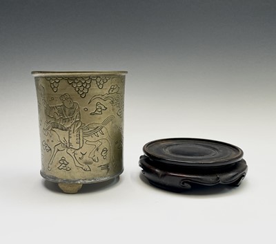 Lot 354 - A Chinese brass brush pot on stand, 19th...