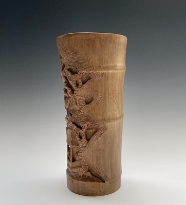 Lot 381 - A Chinese bamboo brush pot, 20th century,...