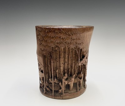 Lot 382 - A Chinese bamboo brush pot, 20th century,...