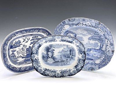 Lot 940 - A 19th century blue and white meat platter,...