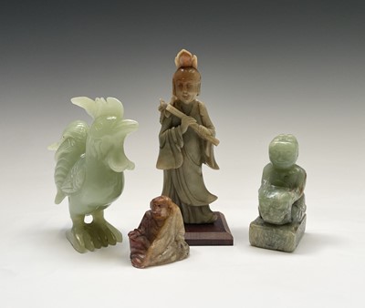 Lot 387 - A Chinese green stone seal, with a carved...