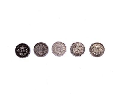 Lot 44 - 1 1/2 d Silver Coins 1835-1862 (x5) Comprising...