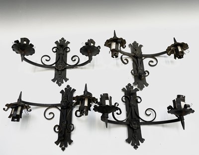 Lot 235 - A Gothic style wrought iron hanging...