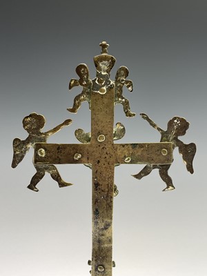 Lot 286 - A brass altar crucifix, cast with the figure...