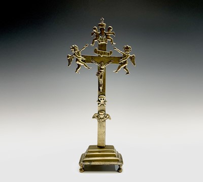 Lot 286 - A brass altar crucifix, cast with the figure...