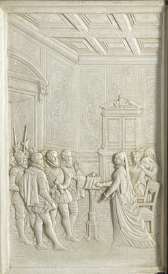 Lot 377 - A moulded plaster relief panel depicting Mary...