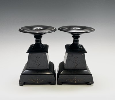 Lot 232 - A pair of Victorian black slate tazzas or...