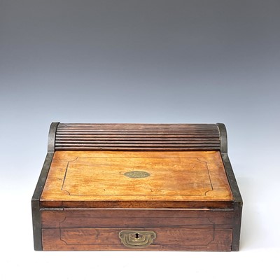 Lot 229 - A camphor wood campaign stationary box/writing...