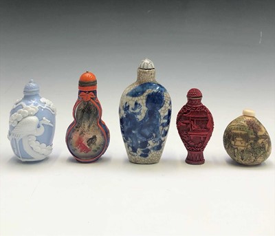 Lot 424 - Five various Chinese snuff bottles, height of...