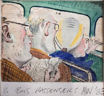 Lot 1055a - MIKE WOOTEN Bus Passengers Hand coloured...