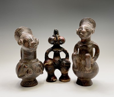 Lot 243 - Two African (Mangbetu) pottery figural vessels,...