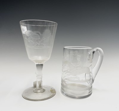 Lot 840 - A 19th century wine glass, the bowl acid...