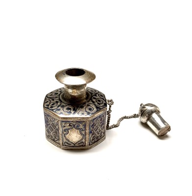 Lot 44 - A Russian silver bottle with niello decoration...