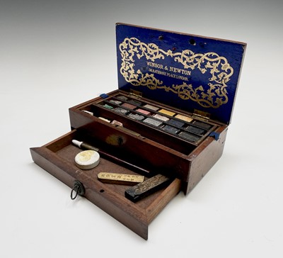 Lot 287 - A Winsor & Newton mahogany artists travel box,...