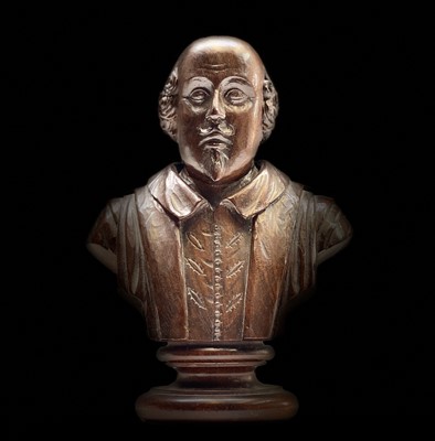 Lot 292 - A carved mulberry wood bust of Shakespeare,...