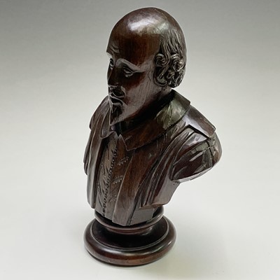 Lot 292 - A carved mulberry wood bust of Shakespeare,...