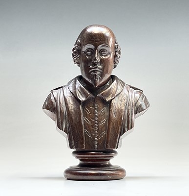 Lot 292 - A carved mulberry wood bust of Shakespeare,...