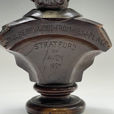 Lot 292 - A carved mulberry wood bust of Shakespeare,...