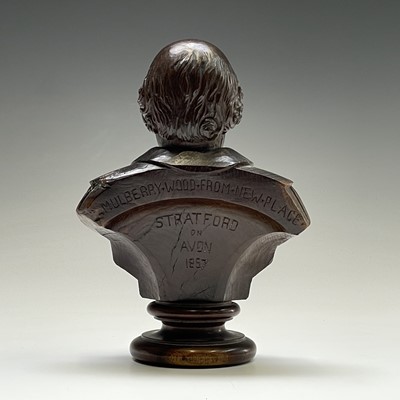Lot 292 - A carved mulberry wood bust of Shakespeare,...