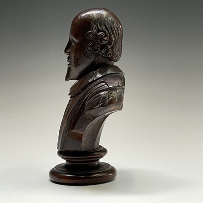 Lot 292 - A carved mulberry wood bust of Shakespeare,...