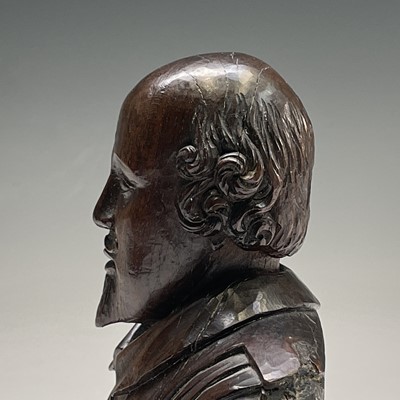 Lot 292 - A carved mulberry wood bust of Shakespeare,...
