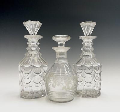 Lot 881 - A pair of Victorian cut glass decanters and...