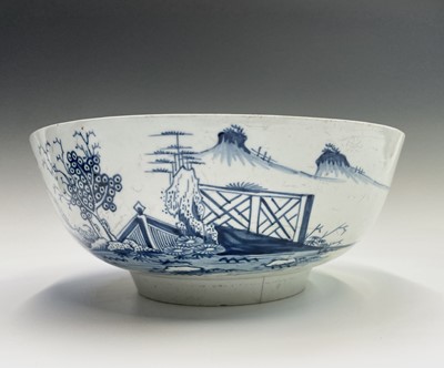 Lot 889 - A Liverpool porcelain bowl, painted with a...