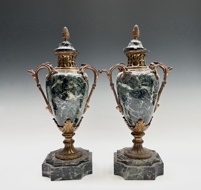 Lot 293 - A pair of French ormolu mounted green marble...