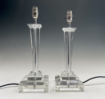 Lot 299 - A pair of clear glass table lamps, modern,...