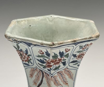 Lot 904 - A pair of Dutch Delft polychrome vases, 18th...