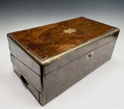 Lot 313 - A Victorian walnut and brass bound writing box,...