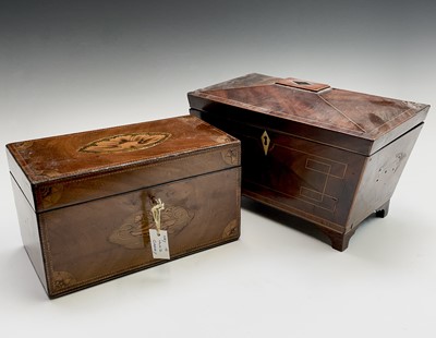 Lot 318 - A George III mahogany rectangular tea caddy,...