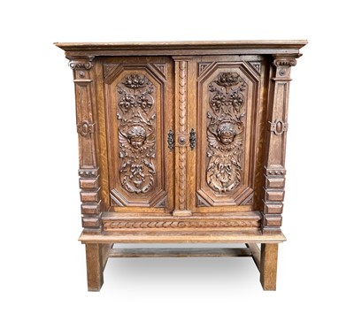 Lot 3096 - A Continental oak side cabinet, late 19th...