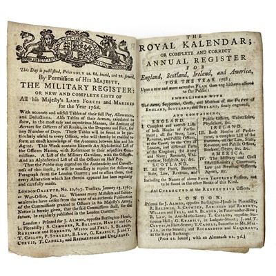 Lot 399 - THE ROYAL KALENDAR, 1768