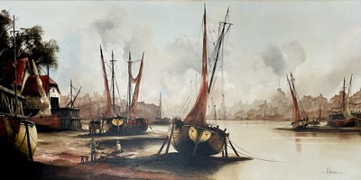 Lot 1414 - Ken HAMMOND (b.1948) Harbour Scene Oil on...