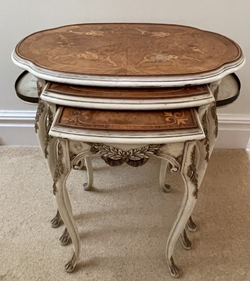 Lot 3106 - A nest of three French walnut, kingwood and...