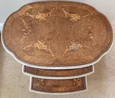 Lot 3106 - A nest of three French walnut, kingwood and...