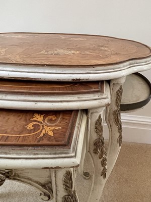 Lot 3106 - A nest of three French walnut, kingwood and...