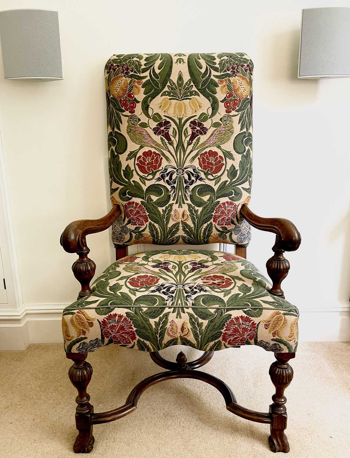 Lot 3116 - A 17th century style walnut open armchair,...