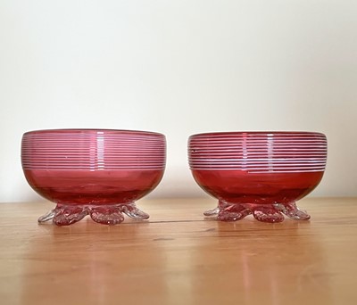 Lot 926 - A Victorian cranberry glass bowl with applied...