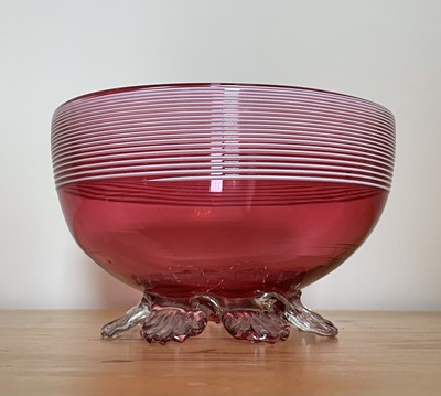 Lot 926 - A Victorian cranberry glass bowl with applied...