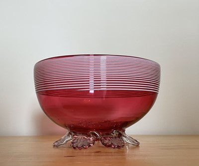 Lot 926 - A Victorian cranberry glass bowl with applied...