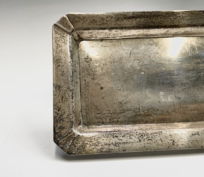 Lot 45 - A silver coloured metal pen tray Initialled...