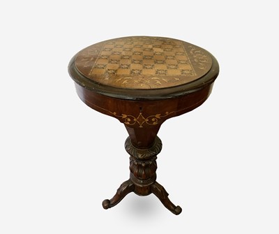 Lot 3147 - A Victorian walnut and inlaid sewing table,...