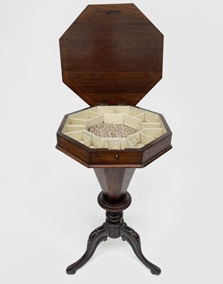 Lot 3173 - A Victorian walnut octagonal sewing table,...