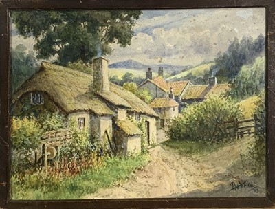 Lot 1461 - A watercolour of a thatched cottage signed 'P...