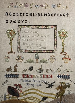 Lot 2805 - An early 20th century sampler, worked by...