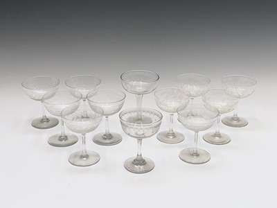 Lot 955 - A set of six Edwardian champagne coupes, the...