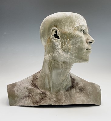 Lot 378 - A green painted fibreglass male head and...