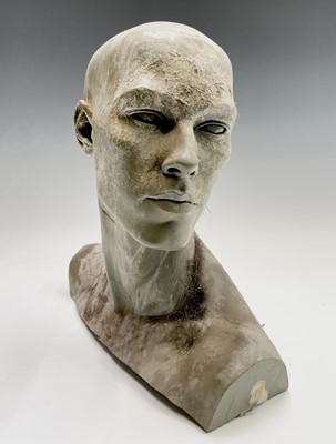 Lot 378 - A green painted fibreglass male head and...